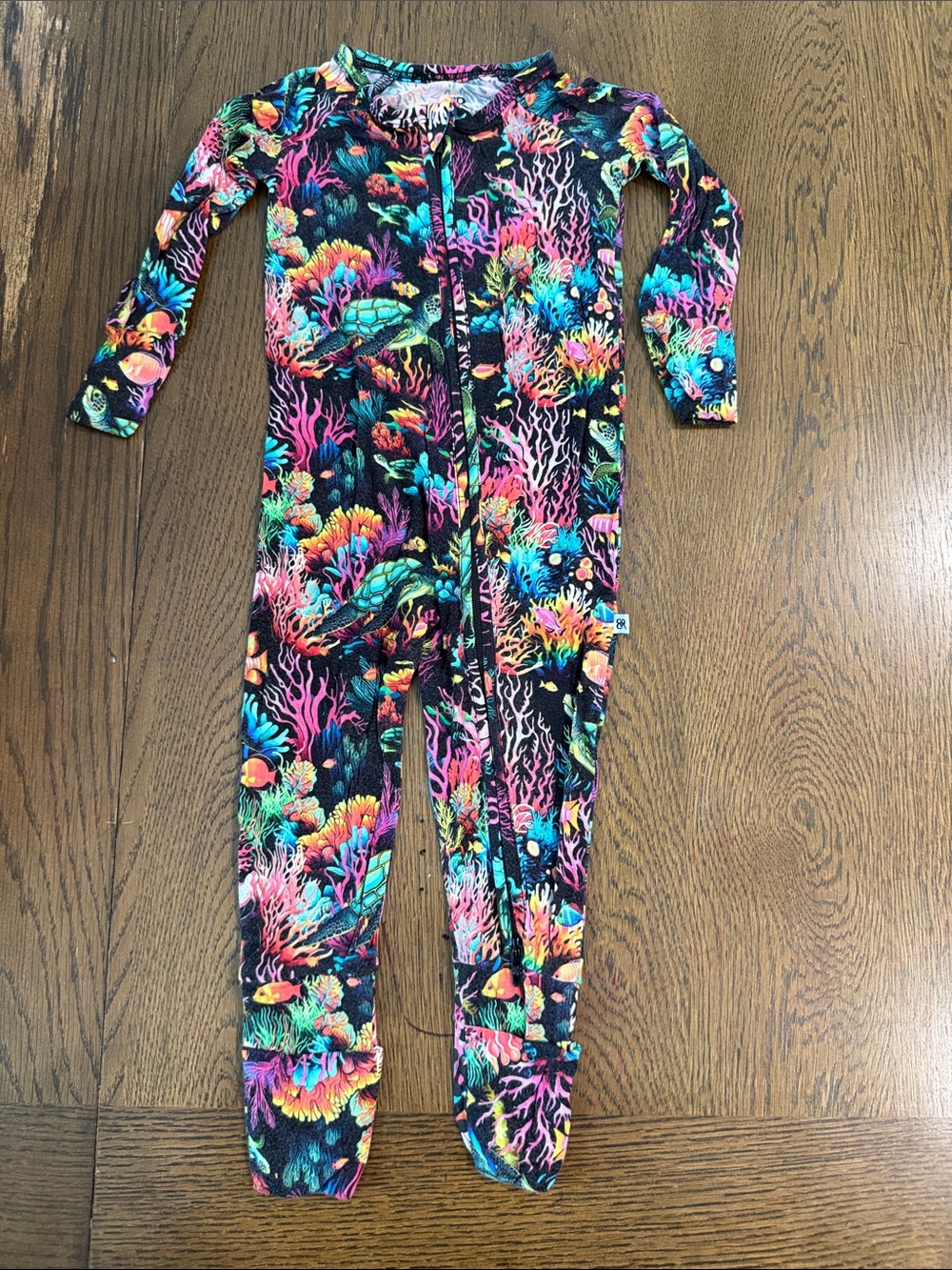 Bums and Roses Bamboo Footed One-Piece Zippered Pajama - Multicolor Coral Reef